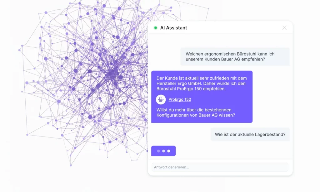 Visualisatie van een chatbotgesprek met een afbeelding van een "grafiek" op de achtergrond
